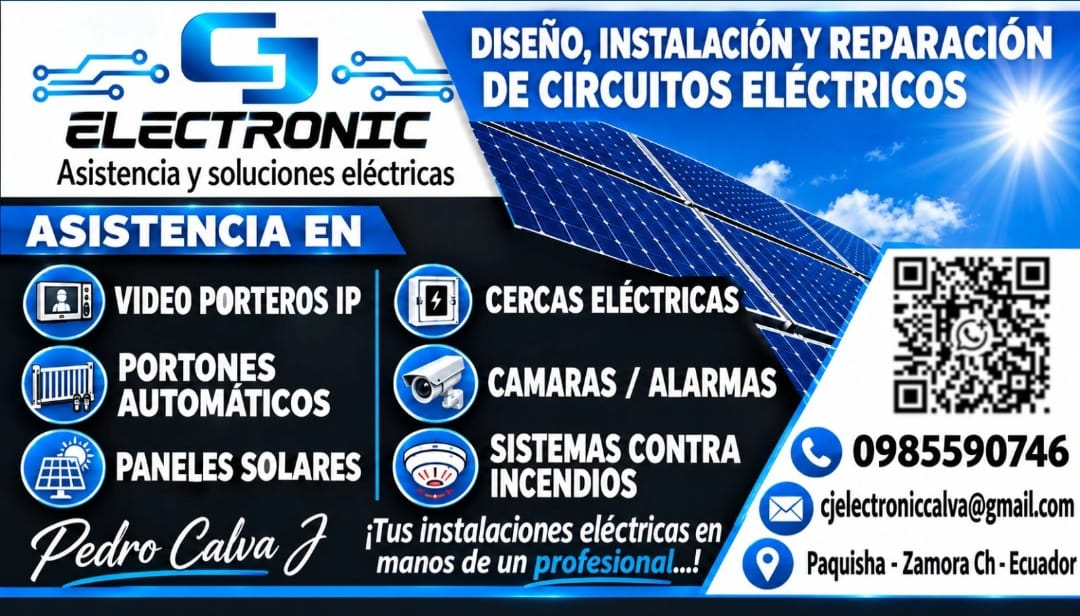 Tarjeta digital de contacto de CjElectronic con código QR, teléfono y correo